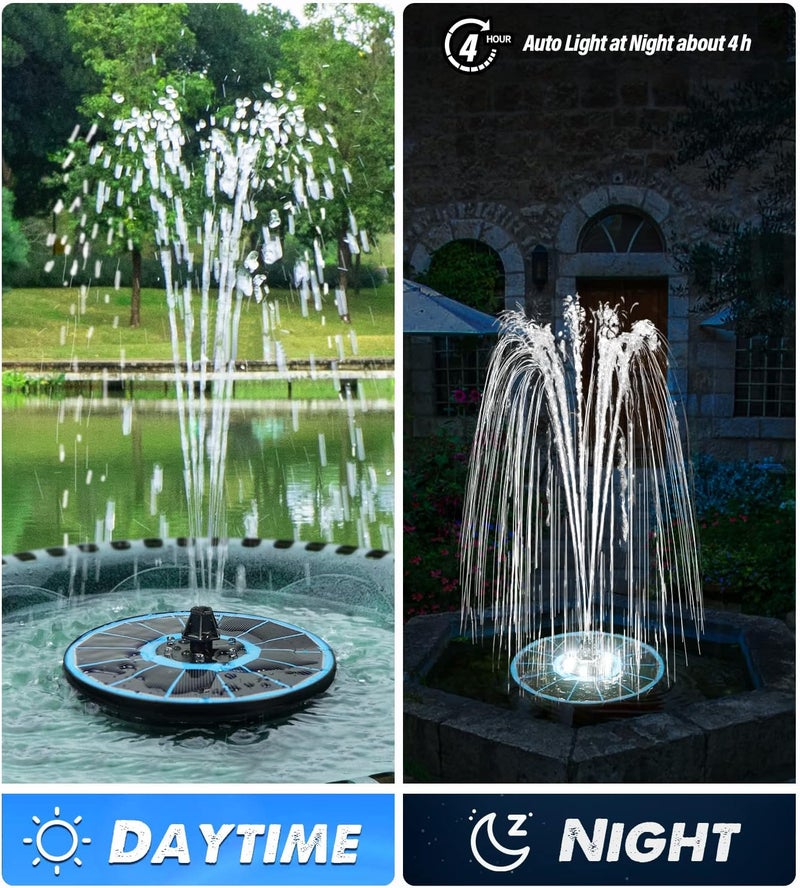 Yzert Solar Fountain Glass Panel with 2200 mah Battery, 3.5W Floating Solar Water Fountain with 4 Fixed Rods, Solar Pump for Bird Bath, Garden, Pond, Pool, Outdoor (Blue Panel White Lights) - Image 5